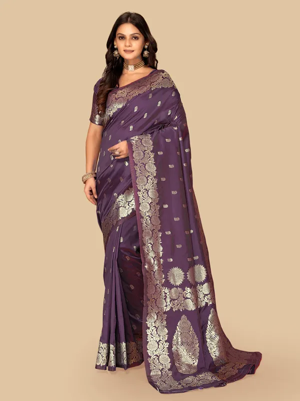 Purple_Woven_Floral_Border_Saree_for_Women