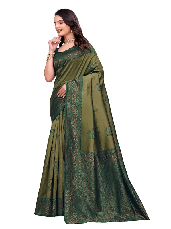 Olive_Green_Woven_Traditional_Saree_for_Women