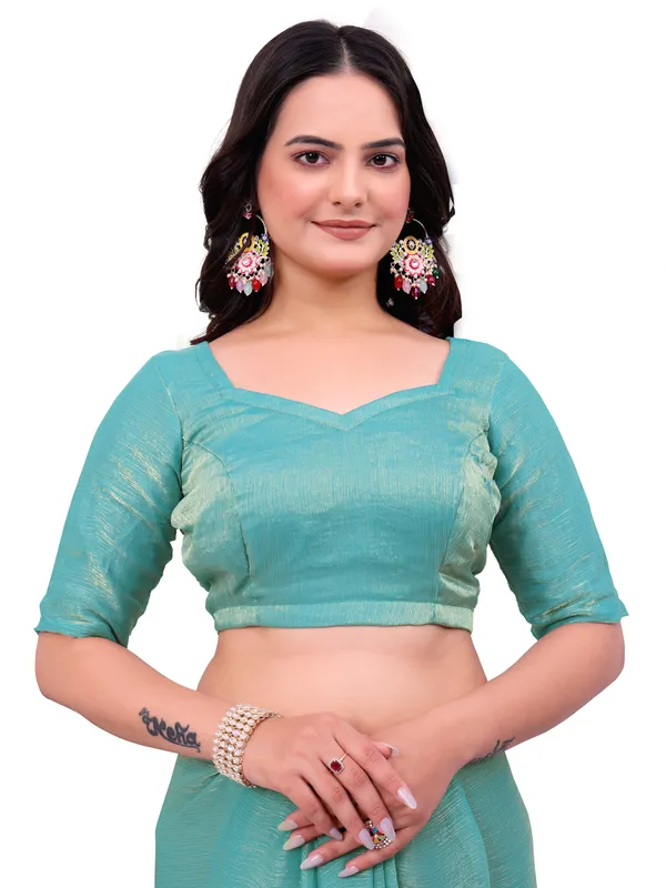 Turquoise_Sheer_Lace_Border_Saree_for_Women