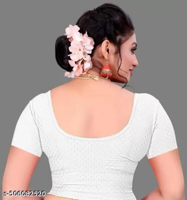 White_Textured_Short_Sleeve_Saree_Blouse_for_Women
