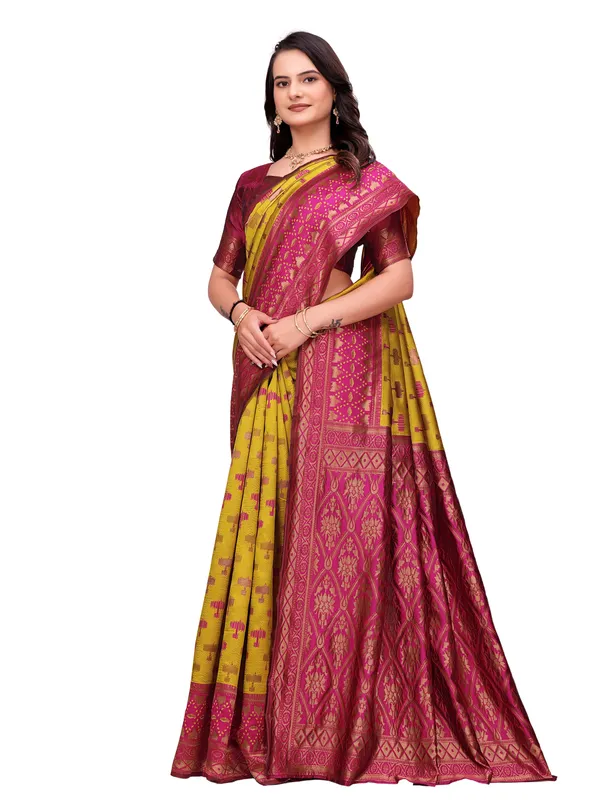 Yellow_Printed_Saree_With_Blouse_for_Women