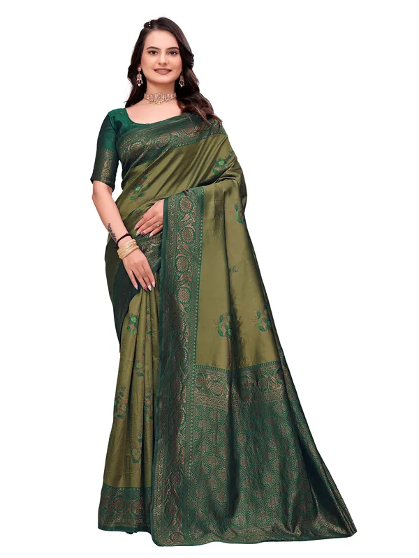 Olive_Green_Woven_Traditional_Saree_for_Women