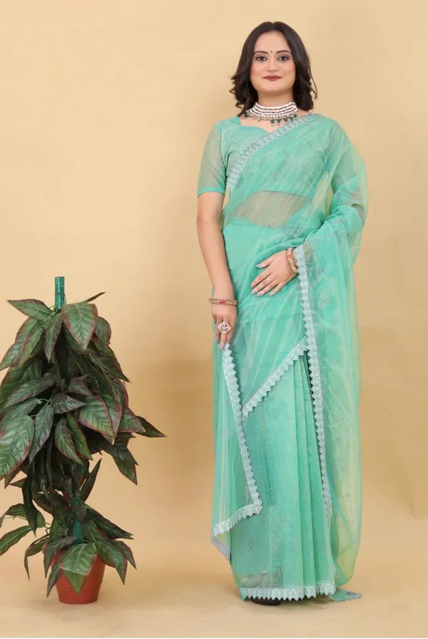 Aqua_Sheer_Lace_Border_Saree_For_Women