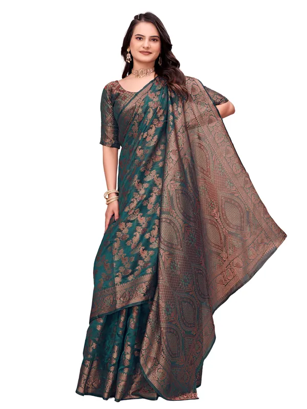 Green_Silk_Blend_Floral_Saree_for_Women