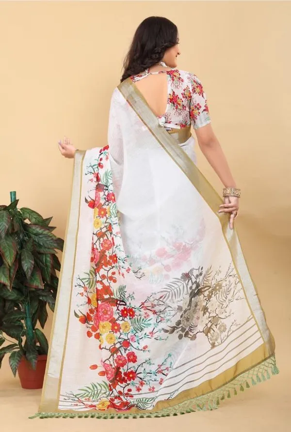 White_Floral_Print_Saree_For_Women