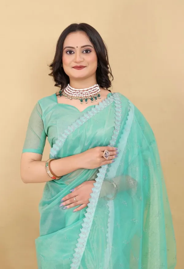Aqua_Sheer_Lace_Border_Saree_For_Women