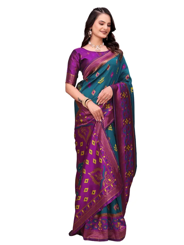 Teal_Purple_Printed_Saree_for_Women