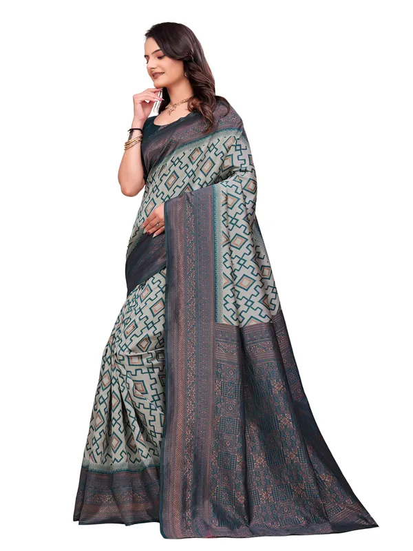 Grey_Geometric_Print_Saree_For_Women