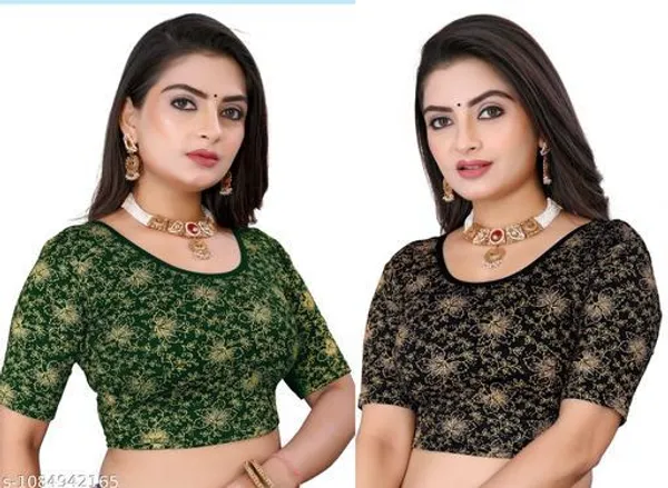 Green_And_Black_Velvet_Floral_Blouse_for_Women