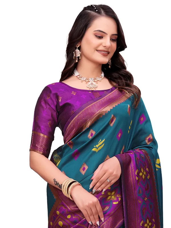 Teal_Purple_Printed_Saree_for_Women