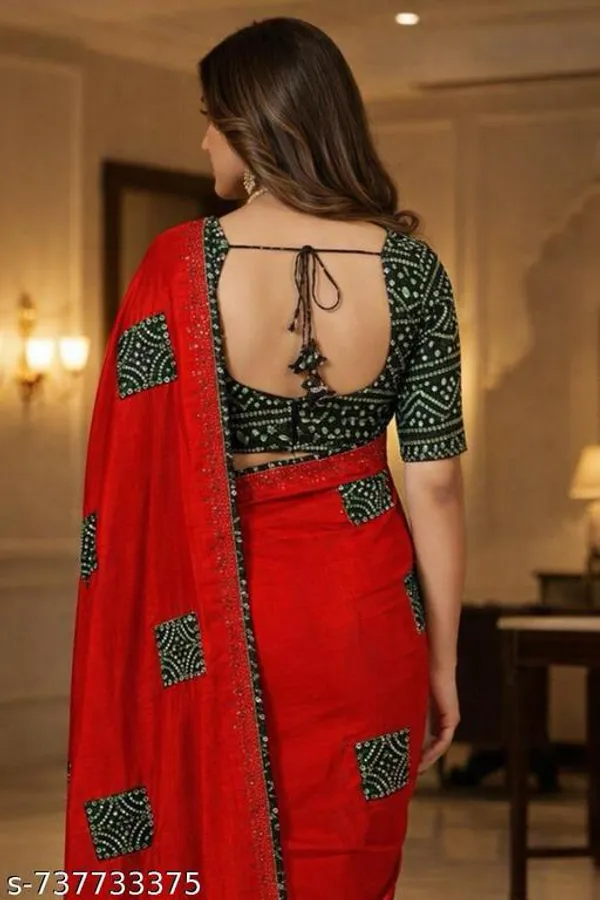 Red_Printed_Saree_With_Blouse_For_Women
