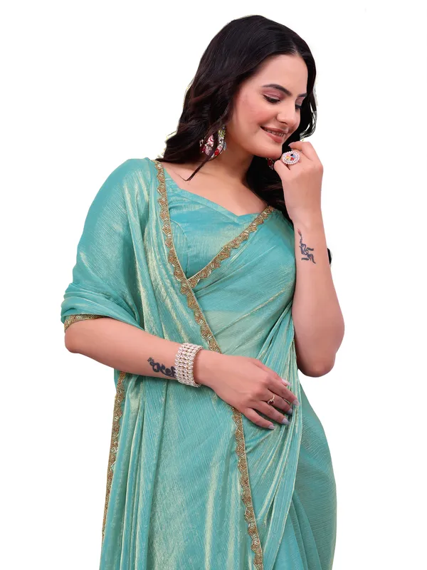 Turquoise_Sheer_Lace_Border_Saree_for_Women