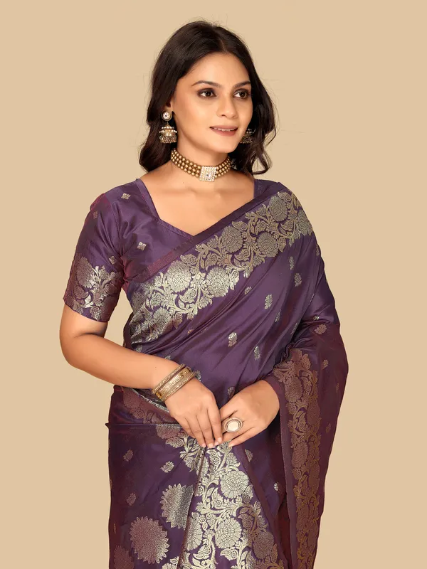Purple_Woven_Floral_Border_Saree_for_Women