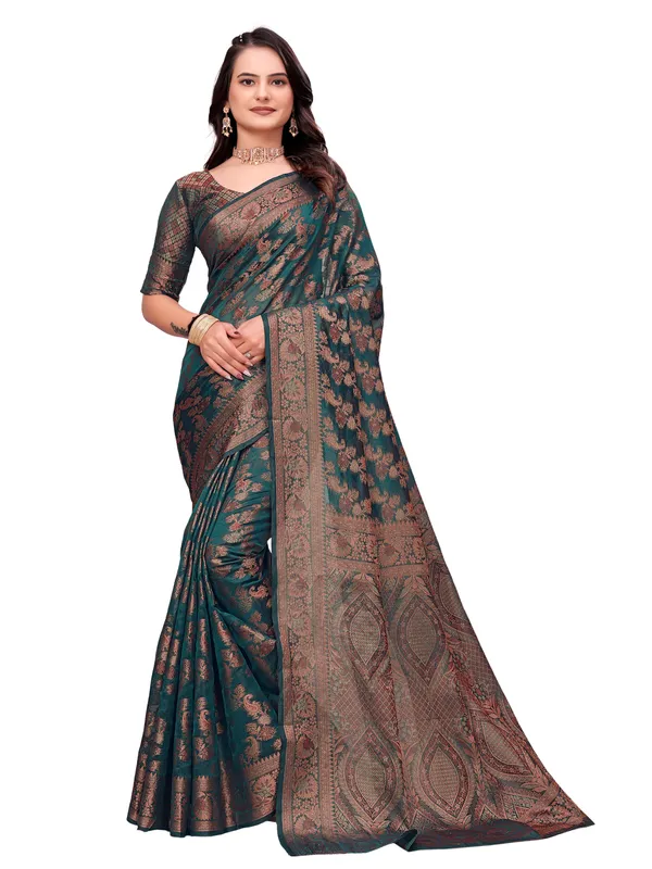 Green_Silk_Blend_Floral_Saree_for_Women