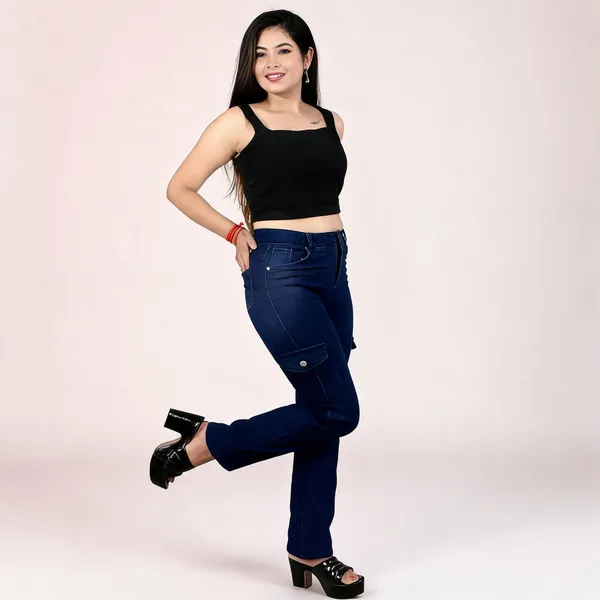Navy_Cotton_Lycra_Straight_Fit_Cargo_Jeans_For_Women