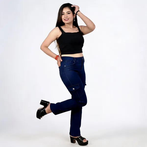 Navy_Cotton_Lycra_Straight_Fit_Cargo_Jeans_For_Women