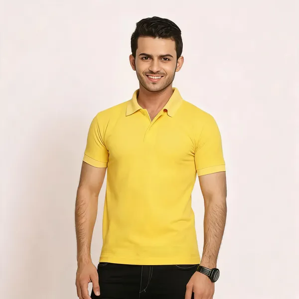 Yellow_Cotton_Blend_Regular_Fit_Polo_T-Shirt_For_Men