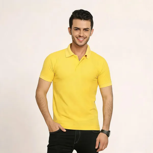 Yellow_Cotton_Blend_Regular_Fit_Polo_T-Shirt_For_Men