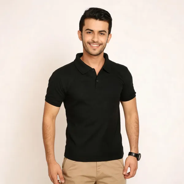 Black_Cotton_Blend_Regular_Fit_Polo_T-Shirt_For_Men