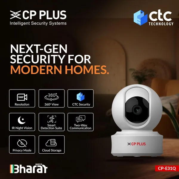 Cp_Plus_3mp_Resolution_Smart_Wi_Fi_Cctv_Home_Security_Camera_360_View_Motion_Tracking_2_Way_Talk_Cloud_Sd_Card_Support_Ctc_Cyber_Secure_Tech_15m_Night_Vision_Cp_E31q