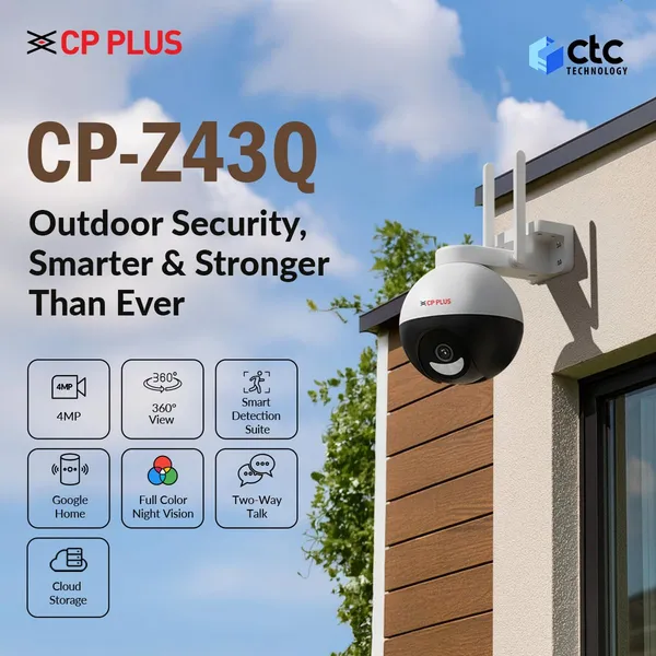 Cp_Plus_4mp_Quad_Hd_Outdoor_Wi_Fi_Cctv_Camera_360_Pan_Tilt_Full_Color_Night_Vision_Ctc_Cyber_Secure_Tech_Smart_Detection_Suite_View_Talk_Ok_Google_Cloud_Recording_Cp_Z43q