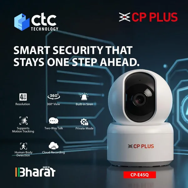 4mp_Quad_Hd_Smart_Wi_Fi_Cctv_Camera_For_Home_360_Pan_Tilt_Ctc_Cyber_Secure_Tech_View_Talk_Smart_Detection_Suite_Ir_Night_Vision_Cloud_Recording_Support_Ok_Google_Cp_E48q