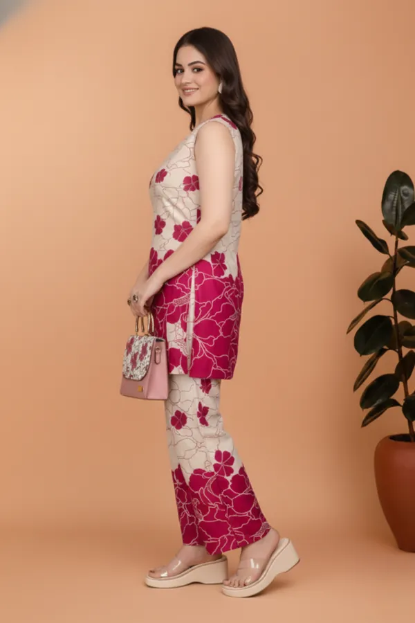 Beige_And_Maroon_Rayon_Floral_Straight_Kurta_Pant_Set_For_Women
