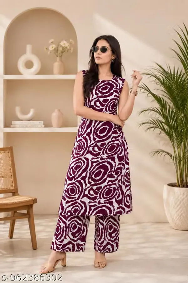 Maroon_Linen_Cotton_Straight_Kurta_Pant_Set_For_Women
