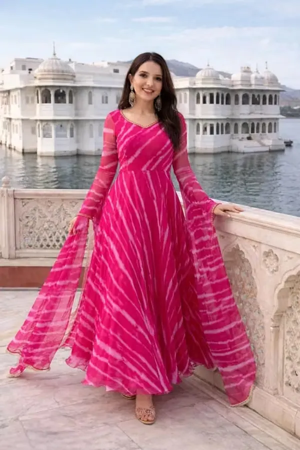 Pink_Georgette_Printed_Anarkali_Dress_With_Dupatta_For_Women