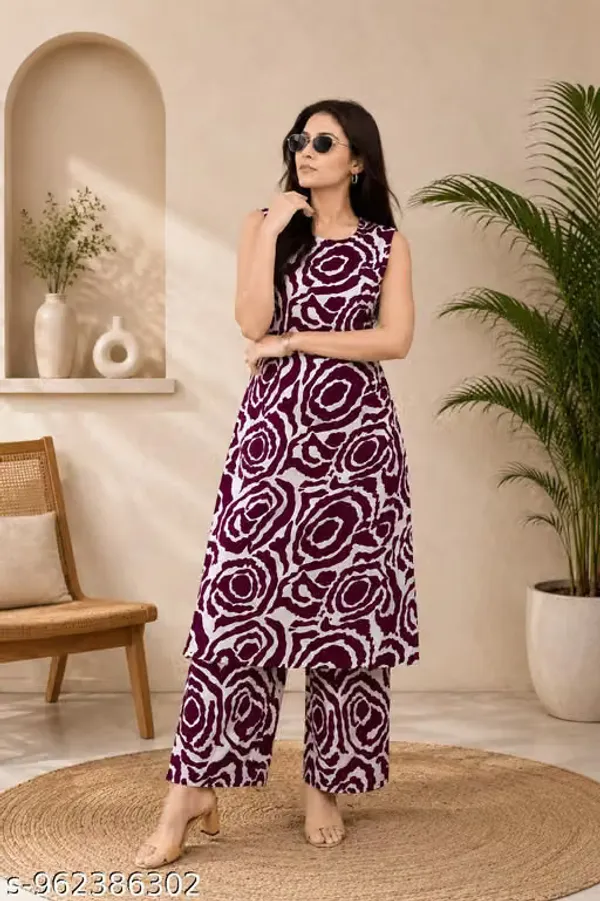 Maroon_Linen_Cotton_Straight_Kurta_Pant_Set_For_Women
