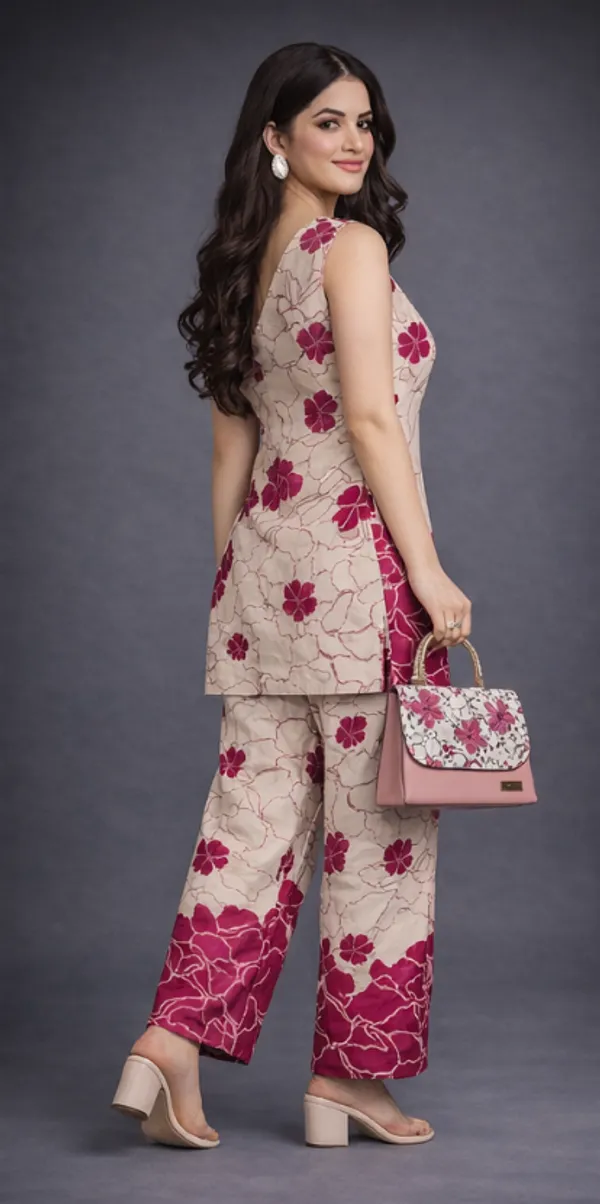 Beige_And_Maroon_Rayon_Floral_Straight_Kurta_Pant_Set_For_Women