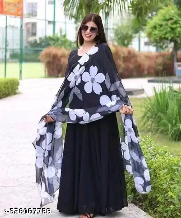 Black_Georgette_Flared_Maxi_Dress_Set_For_Women