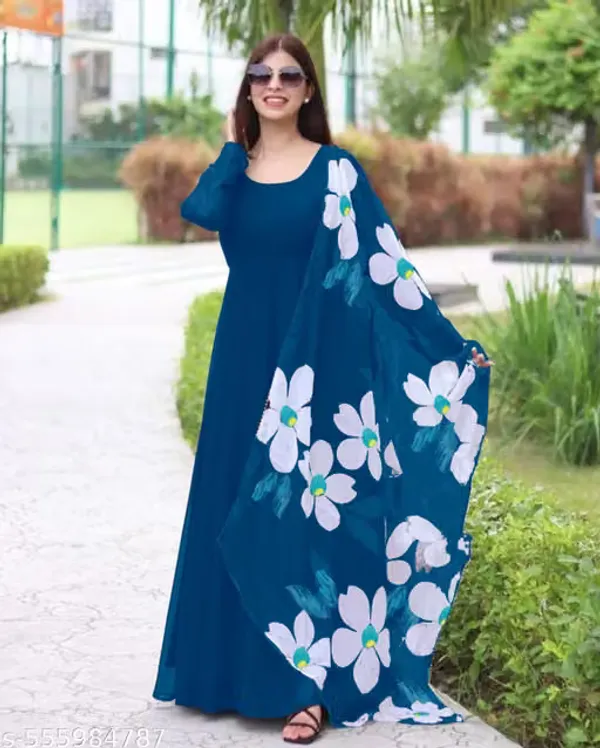 Blue_Georgette_Straight_Kurta_Dress_For_Women