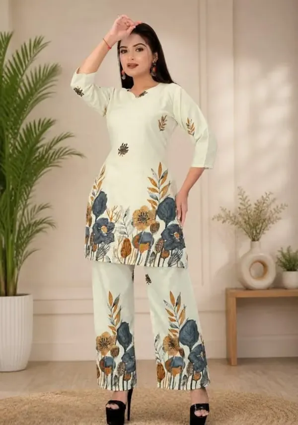 White_Rayon_Floral_Straight_Kurta_Pant_Set_For_Women