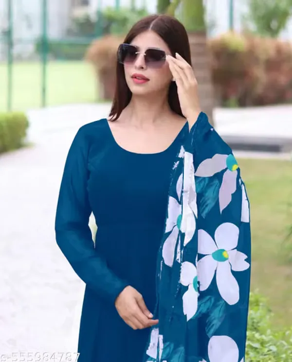 Blue_Georgette_Straight_Kurta_Dress_For_Women