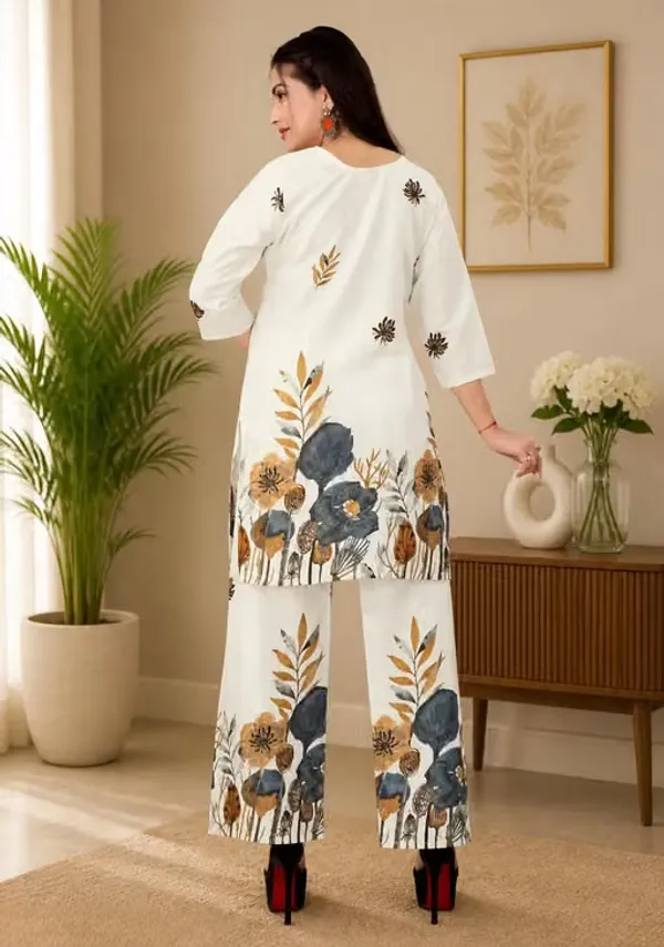 White_Rayon_Floral_Straight_Kurta_Pant_Set_For_Women