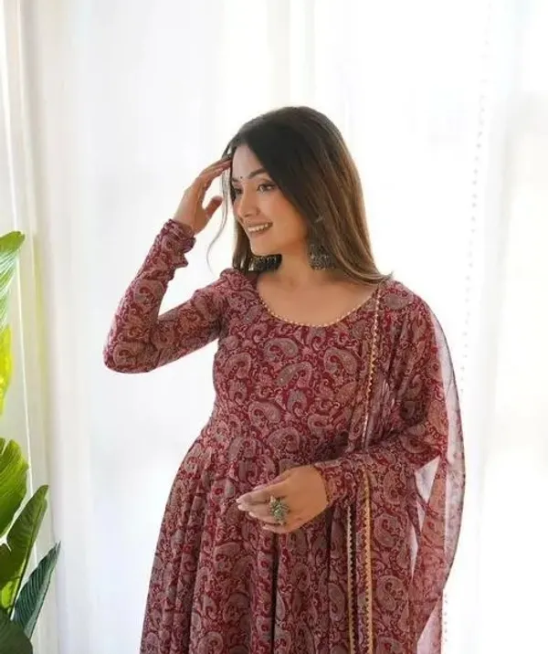 Maroon_Georgette_Paisley_Anarkali_Suit_Set_For_Women