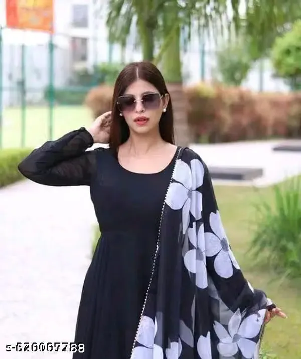 Black_Georgette_Flared_Maxi_Dress_Set_For_Women