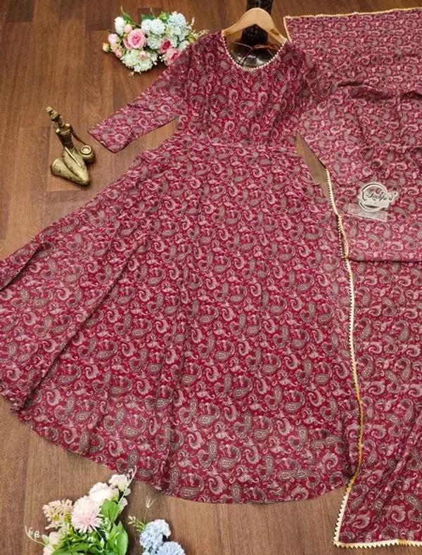 Maroon_Georgette_Paisley_Anarkali_Suit_Set_For_Women