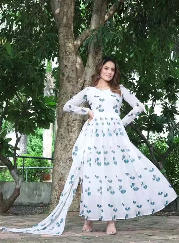 White_Georgette_Printed_Anarkali_Dress_With_Dupatta_For_Women