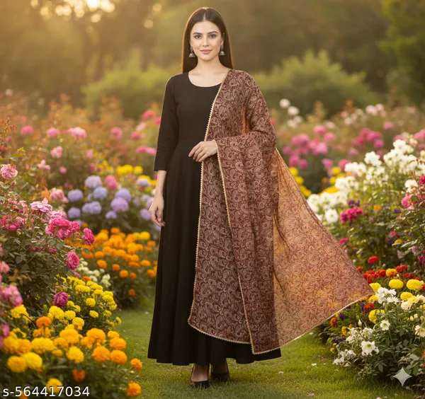 Black_Georgette_Straight_Kurta_Set_With_Dupatta_For_Women