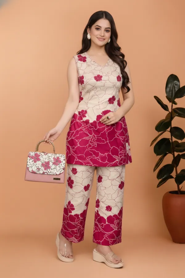 Beige_Floral_Print_Kurta_Pant_Set_for_Women