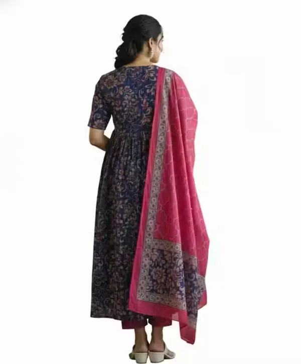 Navy_And_Pink_Rayon_Printed_Anarkali_Kurta_Set_For_Women