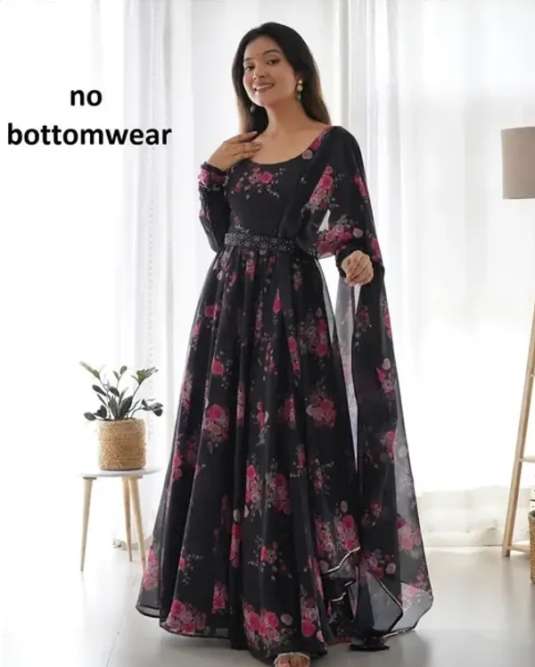 Black_Georgette_Floral_Print_Flared_Anarkali_Dress_For_Women
