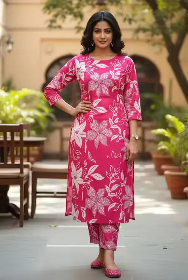 Pink_Rayon_Floral_Straight_Kurta_Set_For_Women