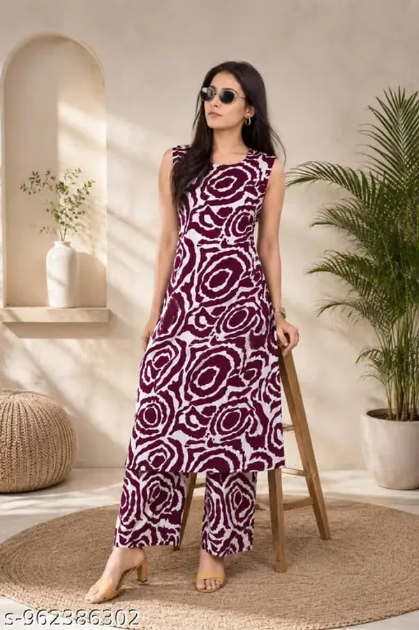 Maroon_Linen_Cotton_Straight_Kurta_Pant_Set_For_Women
