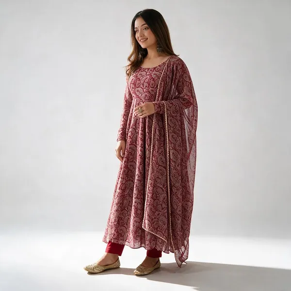 Maroon_Georgette_Paisley_Anarkali_Suit_Set_For_Women