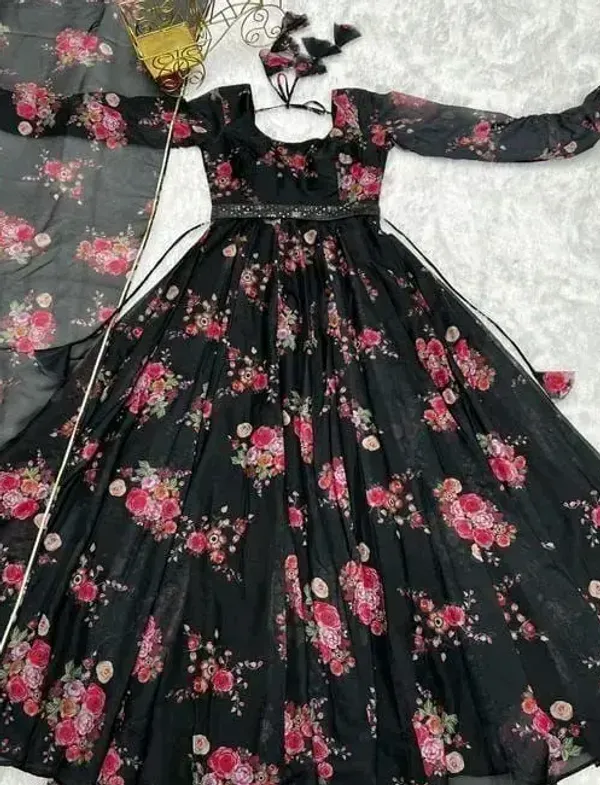 Black_Georgette_Floral_Print_Flared_Anarkali_Dress_For_Women