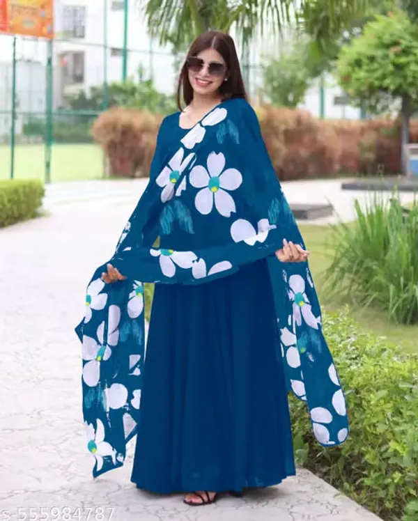 Blue_Georgette_Straight_Kurta_Dress_For_Women