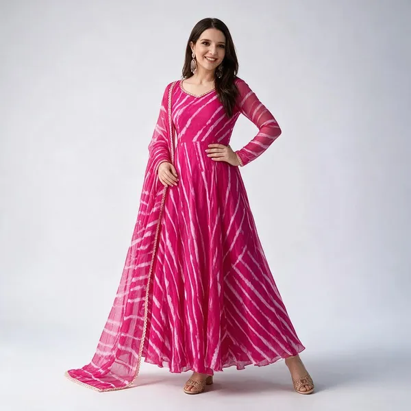 Pink_Georgette_Printed_Anarkali_Dress_With_Dupatta_For_Women